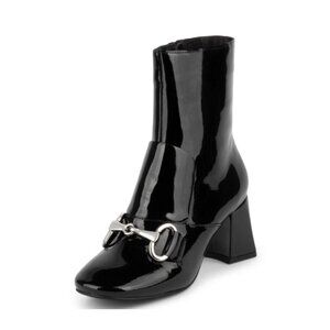 Jeffrey Campbell Deneuve Patent Black Heel Bootie Size 7.5